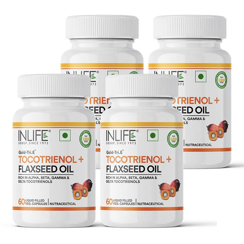 Inlife Tocotrienol Oil 10mg (Gold Tri.E™) & Flaxseed Oil 480mg Capsules | Extra Virgin Cold-Pressed Oil Omega-3, 6 & 9 |Plant-Based Formula| Veg Capsules