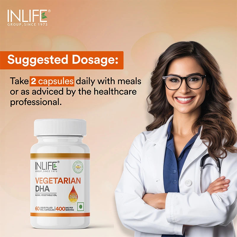 Inlife Vegetarian DHA, Omega 3 Algal Oil Supplement, 400mg per serving - 60 Veg. Capsules
