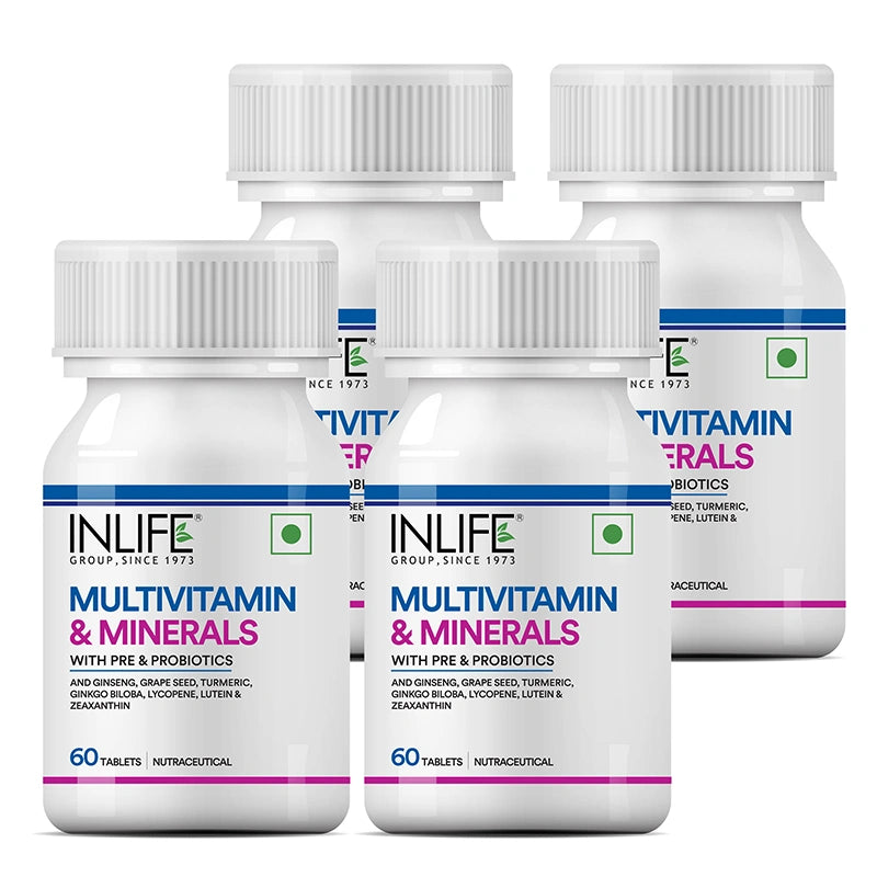 Inlife Multivitamin and Minerals Supplement with Ginseng, Grape Seed, Lutein & Probiotics | Vegetarian Tablets