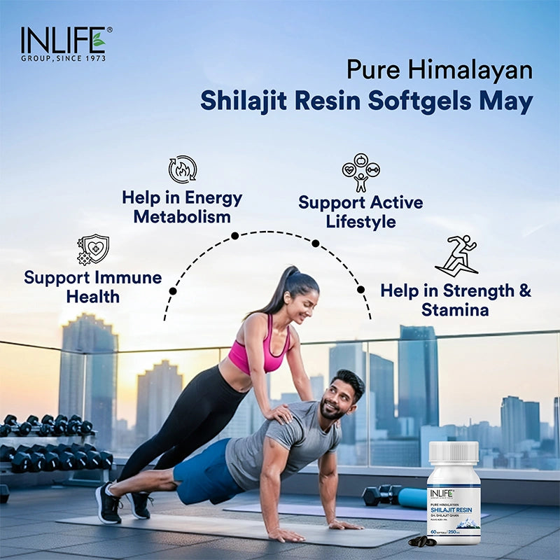 Inlife Pure Himalayan Shilajit Resin 500mg | Contains >75% Fulvic Acid | Soft Gels