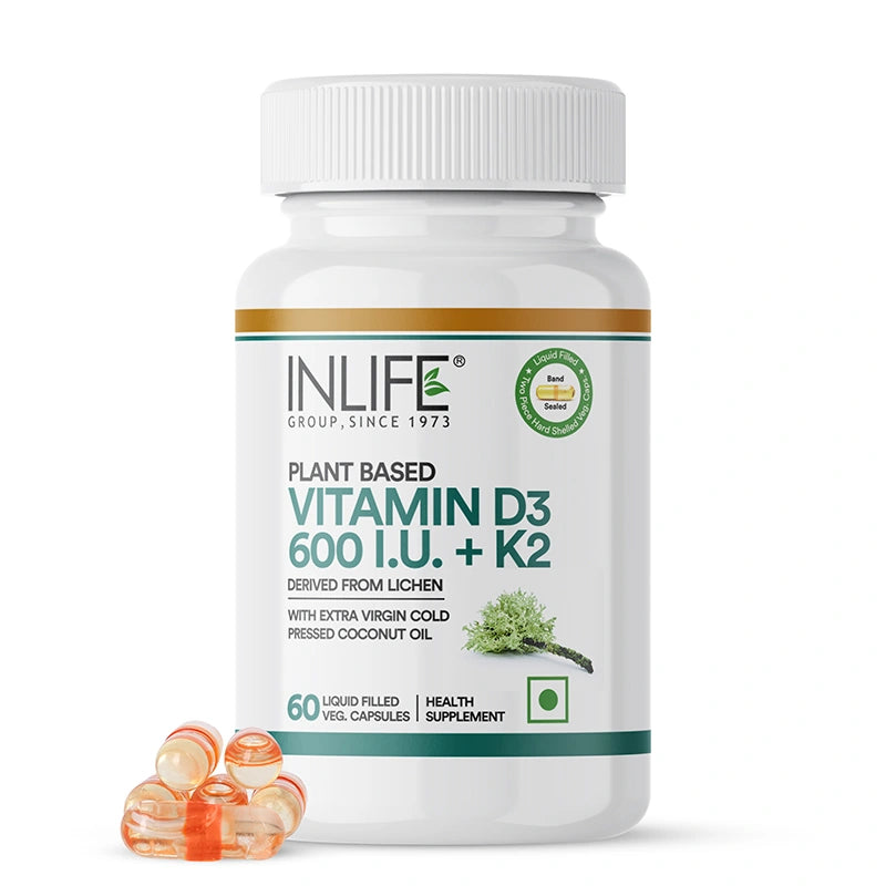 Inlife Magnesium Glycinate with Zinc Capsules + Inlife Vitamin D3 600 with K2 - MK7 Capsules, Combo Pack