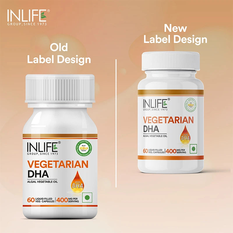 Inlife Vegetarian DHA | Omega 3 Algal Oil Supplement | 400mg per serving |Veg. Capsules