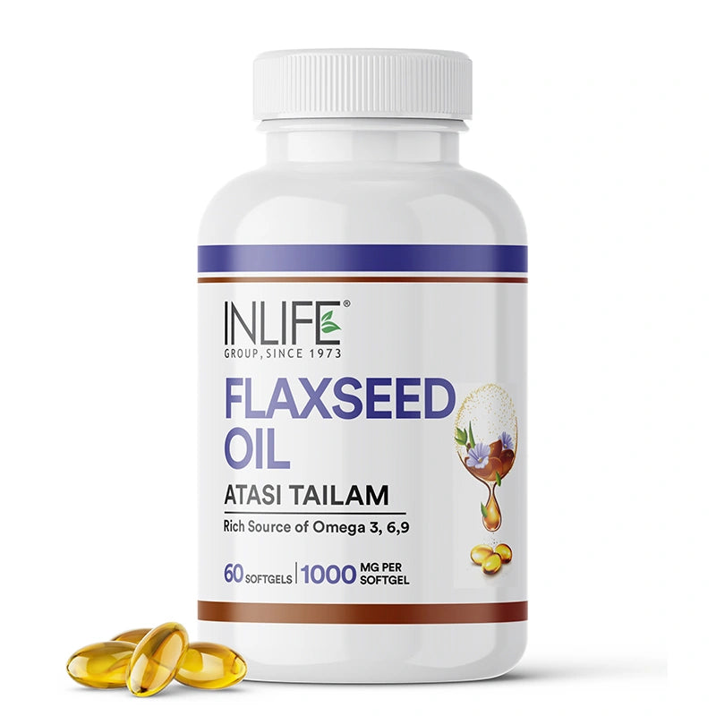 Inlife Flaxseed Oil Capsules Omega 3 6 9 Supplement | 1000mg | Softgels