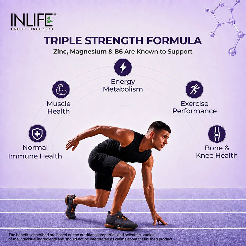 Inlife ZMA Triple Strength Zinc Magnesium and Vitamin B6 Supplement, Veg. Tablets
