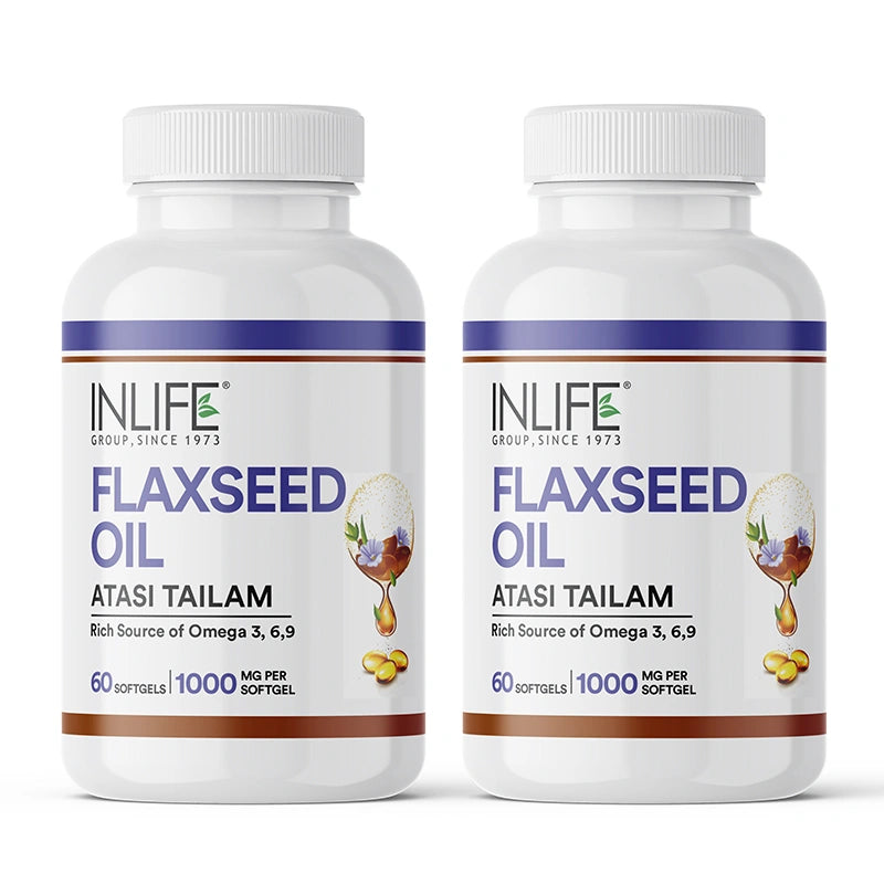 Inlife Flaxseed Oil Capsules Omega 3 6 9 Supplement | 1000mg | Softgels