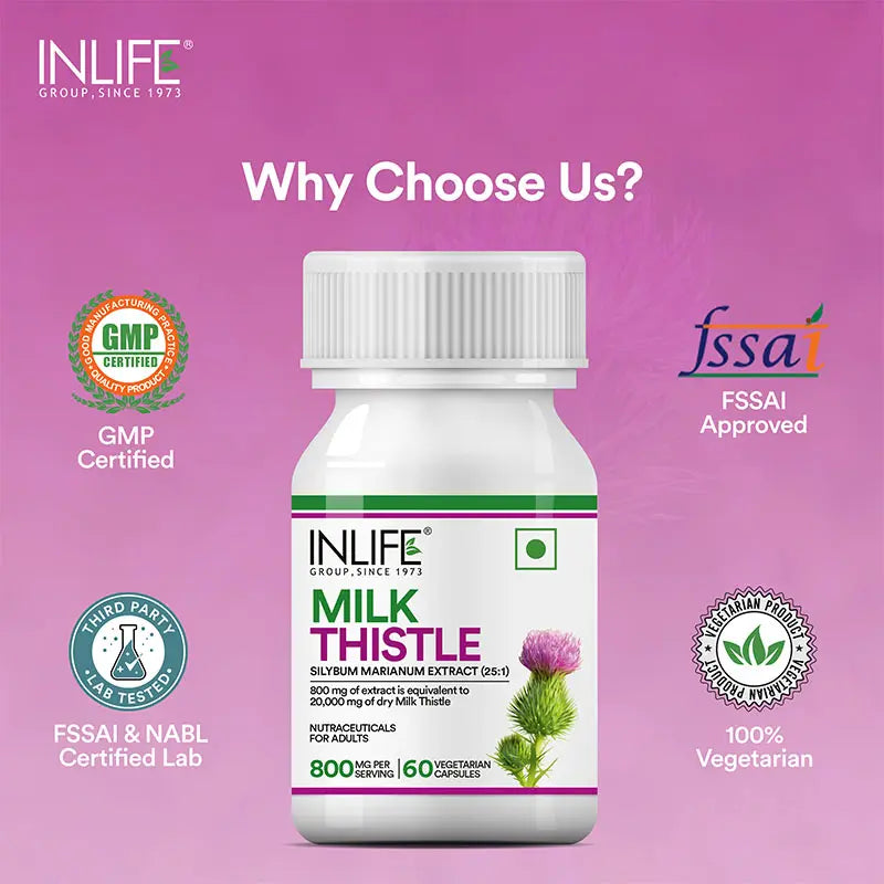 Inlife Milk Thistle Supplement | 800mg Per Serving | 60 & 120 Vegetarian Capsules