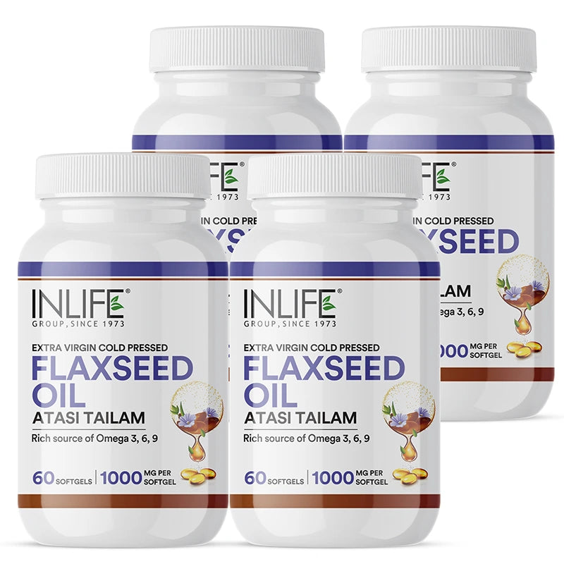 Inlife Flaxseed Oil Capsules Omega 3 6 9 Supplement | 1000mg | Softgels