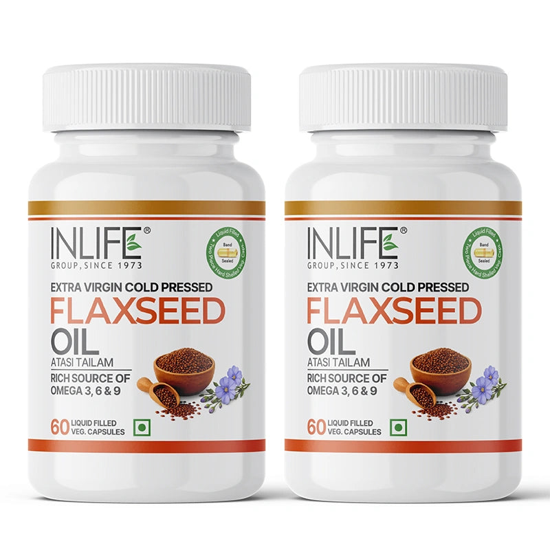 Inlife Flaxseed Oil Omega 3, 6, 9 Fatty Acids Supplement, 500mg, Veg. Capsules