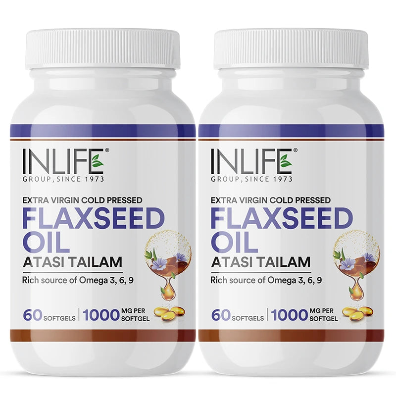 Inlife Flaxseed Oil Capsules Omega 3 6 9 Supplement | 1000mg | Softgels