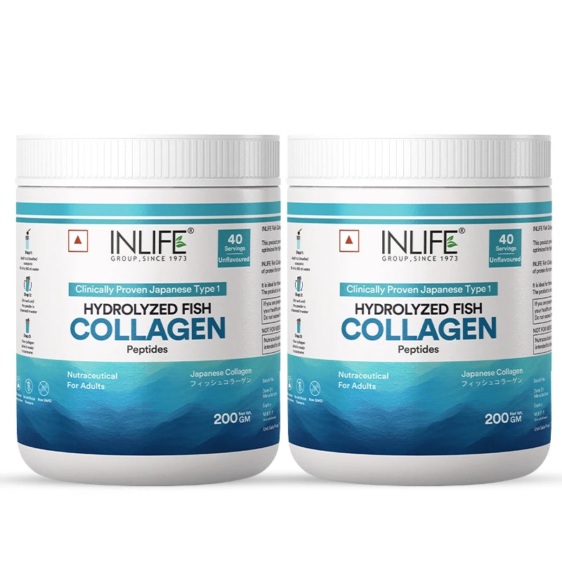 Inlife Hydrolyzed Japanese Marine Fish Collagen Peptides Powder | Clinically Proven Ingredient | 200g Unflavored