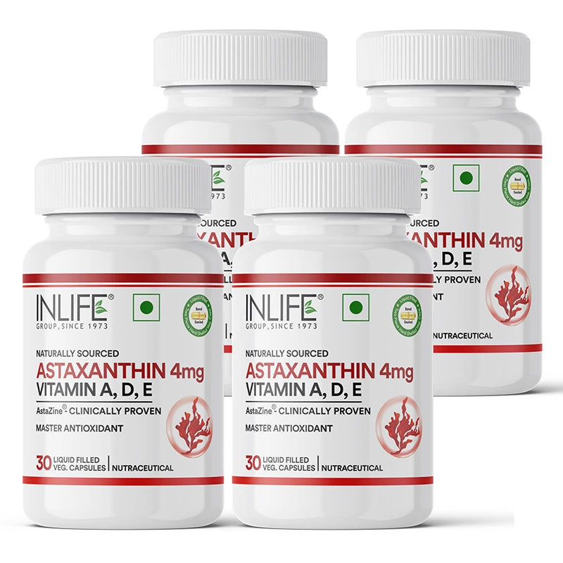 Inlife AstaZine® Astaxanthin 5% with Vitamins A, D3 & E – High-Potency Formula, Liquid Filled, Veg. Capsules