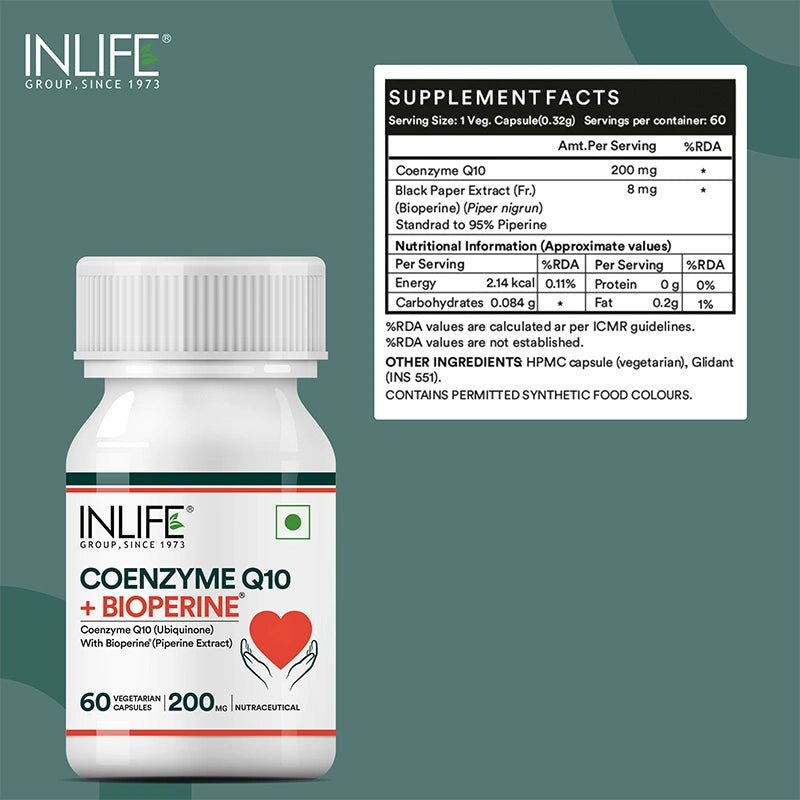 Inlife Coenzyme Q10 Supplement (CoQ10) with Bioperine | 200mg | Veg. Capsules
