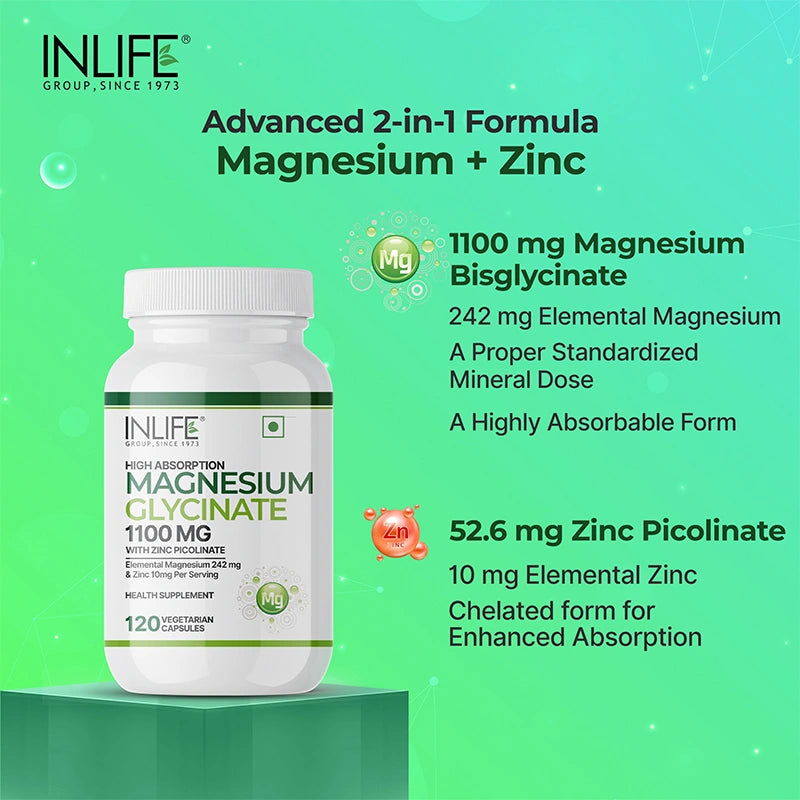 Inlife Magnesium Glycinate 1100 mg with Zinc Capsules