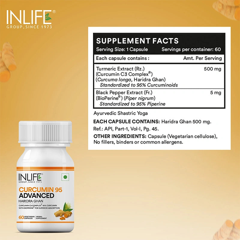 Inlife Curcumin (95% Curcuminoids) with Piperine (Bioperine), 500 mg | Veg. Capsules