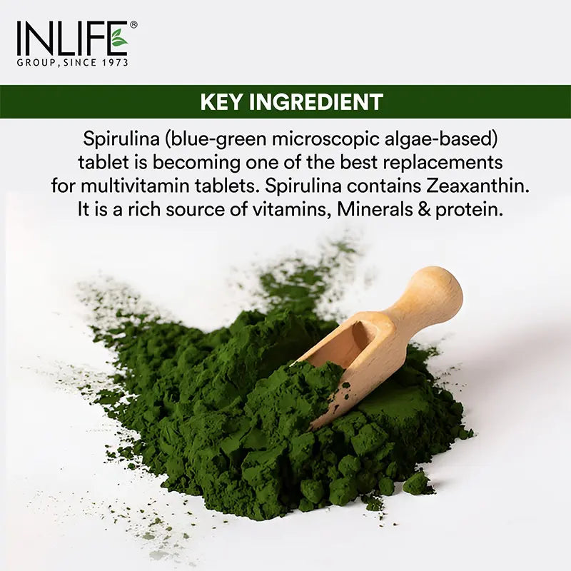 Inlife Spirulina | Organic Blue - Green Algae Superfood with Phycocyanin & Antioxidants, 2000 mg (per serving) | Veg Tablets