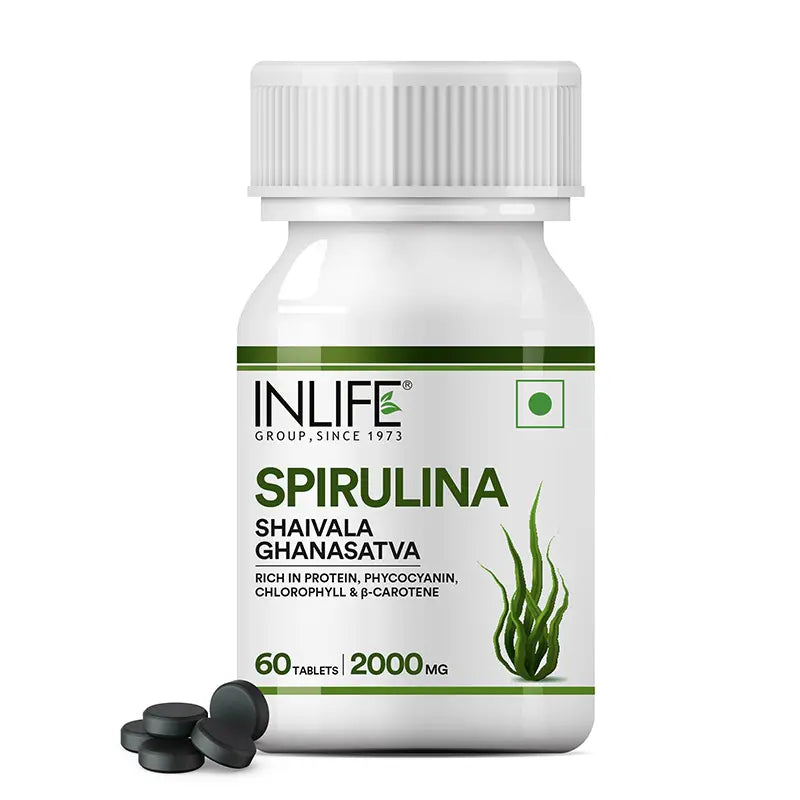 Inlife Spirulina | Organic Blue - Green Algae Superfood with Phycocyanin & Antioxidants, 2000 mg (per serving) | Veg Tablets
