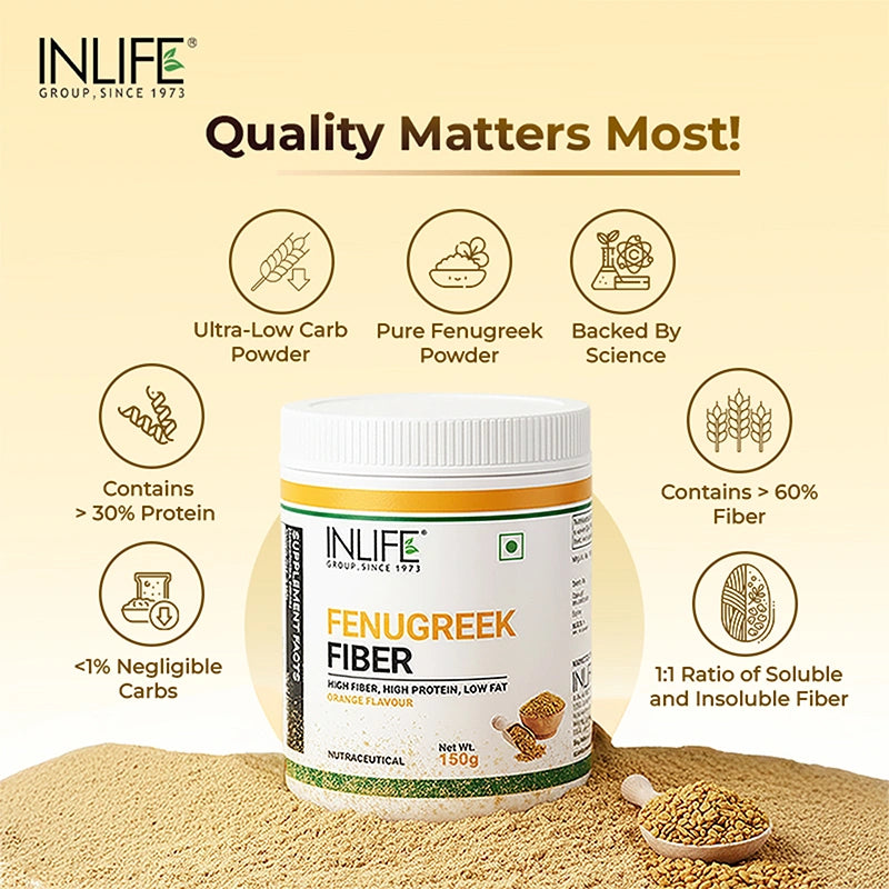 Inlife Fenugreek Fiber Powder | Refreshing Orange Flavor-150g 