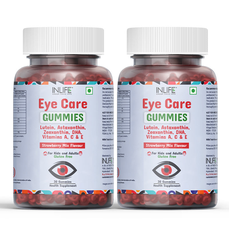 Inlife Eye Care Supplement with Lutein, Zeaxanthin, Omega 3 Gummies | Strawberry Flavor