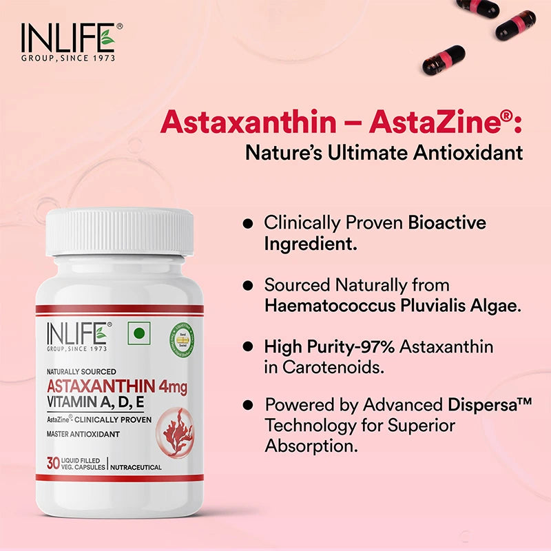 Inlife AstaZine® Astaxanthin 5% with Vitamins A, D3 & E – Ultra-Pure & High-Potency Antioxidant Formula