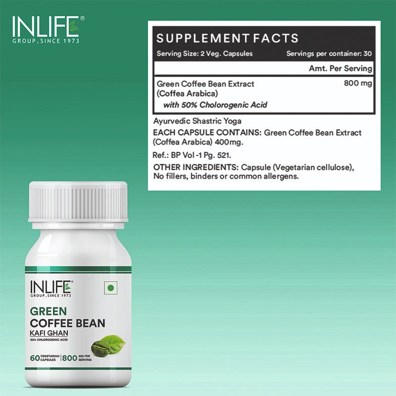 Inlife Green Coffee Bean Extract Supplement | 800mg / serving | Veg. Capsules