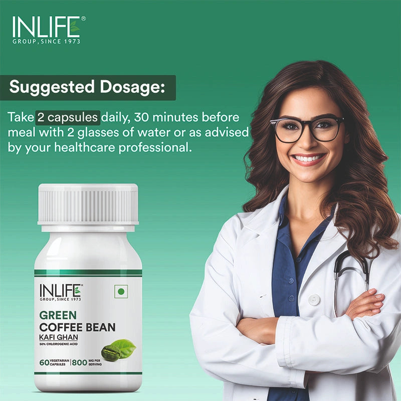 Inlife Green Coffee Bean Extract Supplement | 800mg / serving | Veg. Capsules