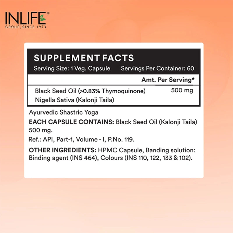 Inlife Black Seed Oil Supplement, Kalonji Oil Capsules, 500mg, Veg. Capsules