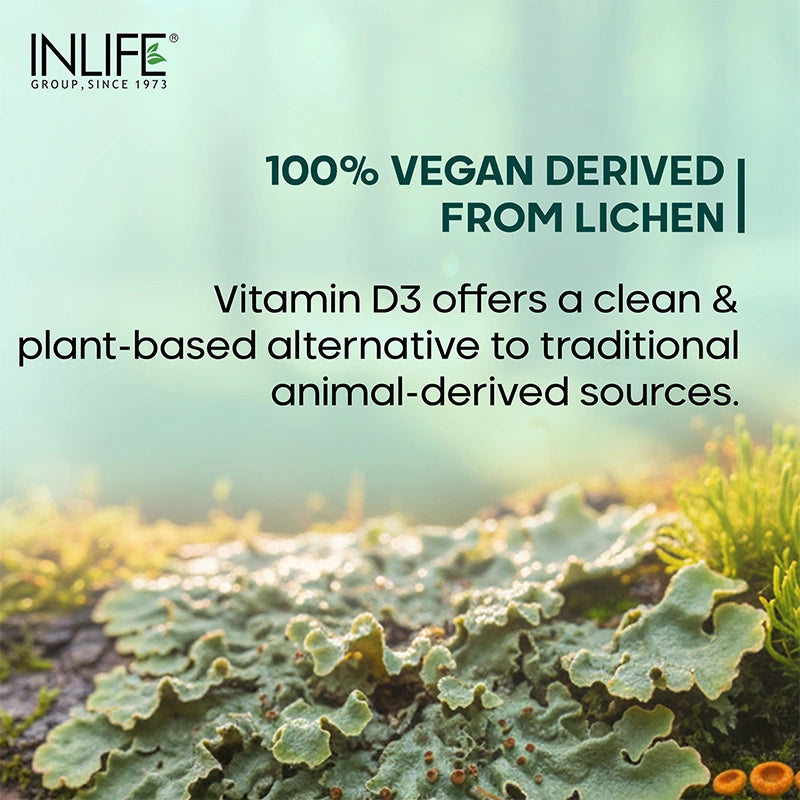 Inlife Plant Based Vitamin D3 K2 Supplement, Lichen Source, 600 IU, Veg. Capsules