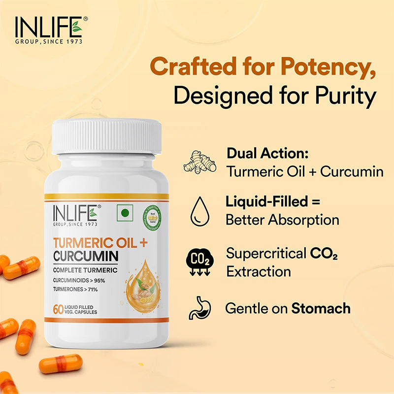 Inlife Turmeric Oil + Curcumin, Liquid-Filled Veg. Capsules