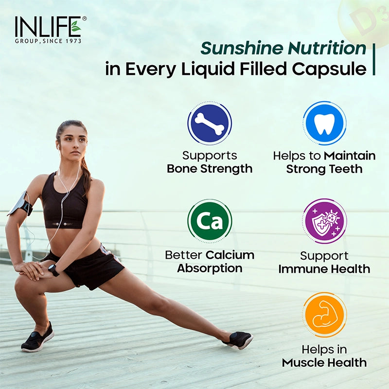 Inlife Plant Based Vitamin D3 K2 Supplement, Lichen Source, 600 IU | Veg. Capsules