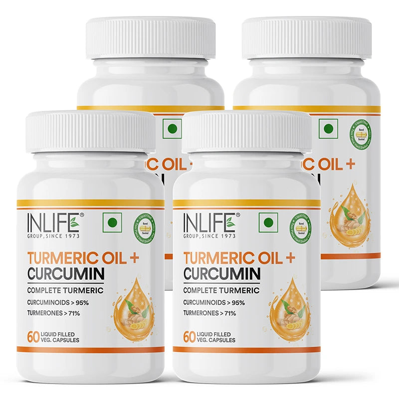Inlife Turmeric Oil + Curcumin | Liquid Filled HPMC Capsules | Veg. Capsules