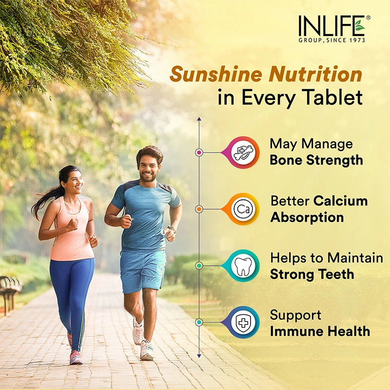 Inlife Plant-Based Vitamin D3 + K2 (MK7), 600 IU Lichen-Sourced D3 & 55 mcg MK7, Veg. Tablets