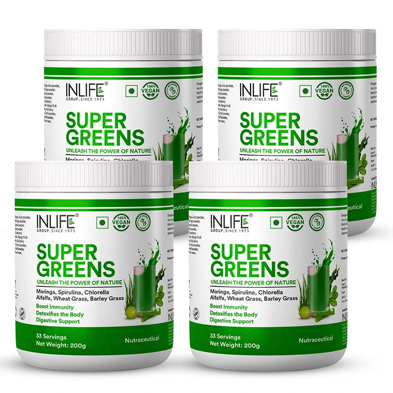 Inlife Super Green Fusion| Vital Nutrients, Fiber, Antioxidants, Superfoods Powder| 200gm
