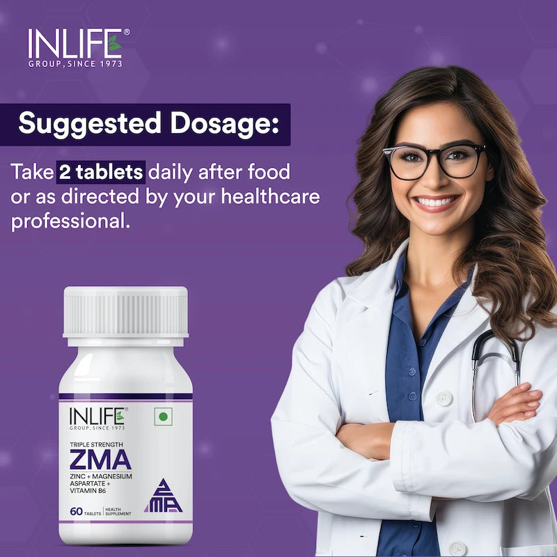 Inlife ZMA- Zinc Magnesium Aspartate and Vitamin B6 Supplement for Men and Women | Muscle Recovery and Sleep Support Supplement | Vegetarian Tablets