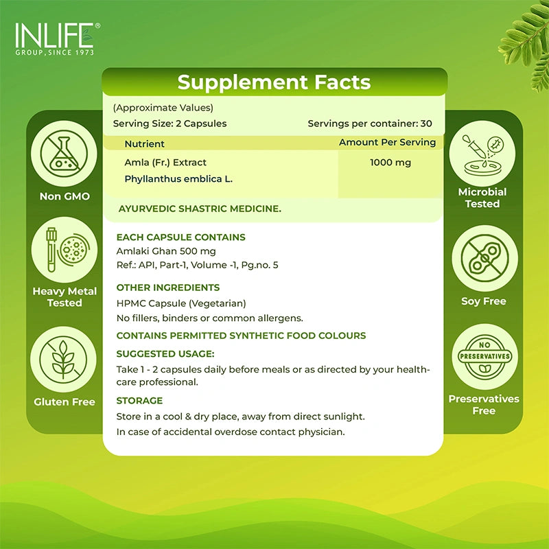 Inlife Natural Vitamin C Amla Extract, 1000mg, Veg. Capsules