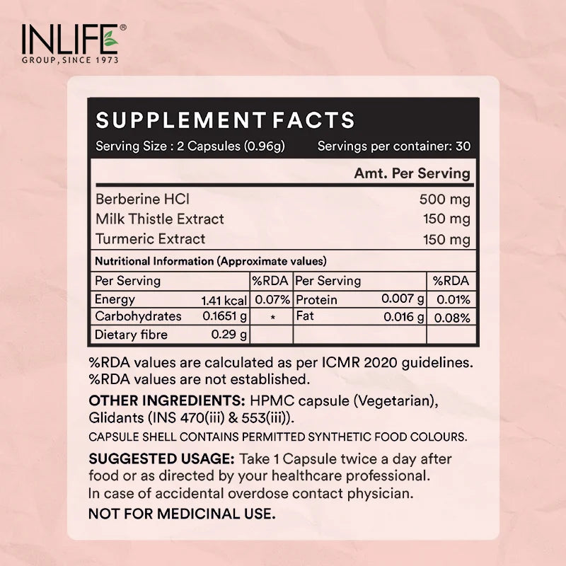 Inlife Berberine HCl 500mg Capsules