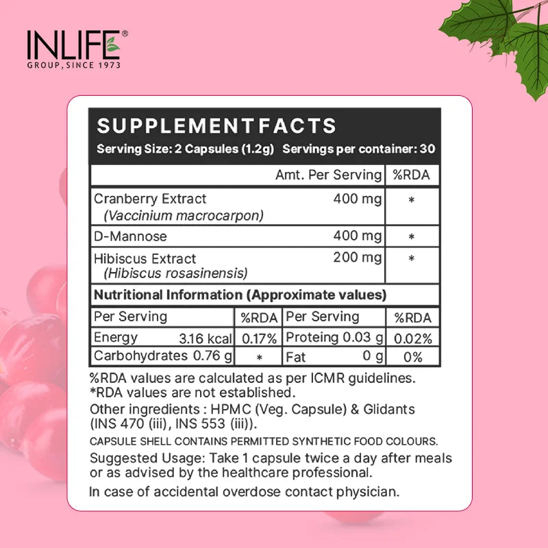 Inlife Cranberry, D-Mannose & Hibiscus, Veg. Capsules