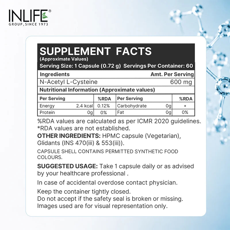 Inlife N-Acetyl L-Cysteine (NAC) 600mg Capsules