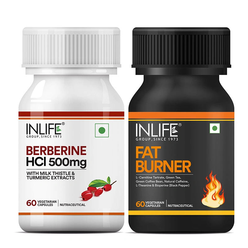 Inlife Berberine with Milk Thistle & Turmeric + Fat Burner with L-Carnitine & Green Coffee Botanical Combo, Vegetarian Capsules Inlife Berberine with Milk Thistle & Turmeric + Fat Burner with L-Carnitine & Green Coffee Botanical Combo, Vegetarian Capsules