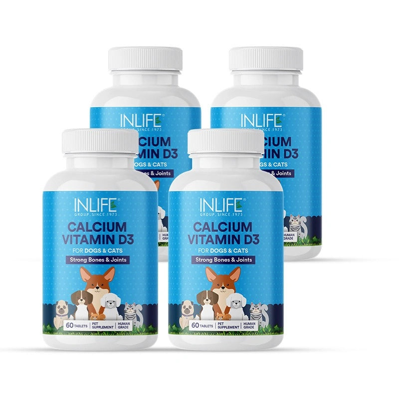 Inlife Calcium Tablets for Dogs Cats with Vitamin D3 | Stronger Bones, Teeth & Joint Support In Pets Tablets