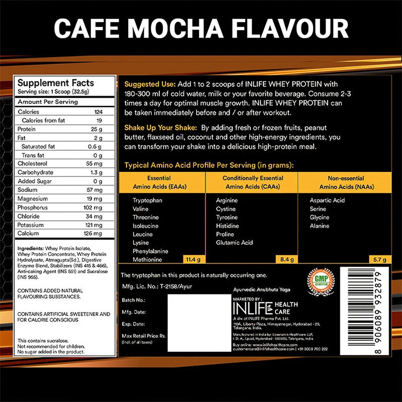 Inlife Whey Protein Powder, 400 gm, (Cafe Mocha) with Creatine Monohydrate, 100 gm, Combo Pack