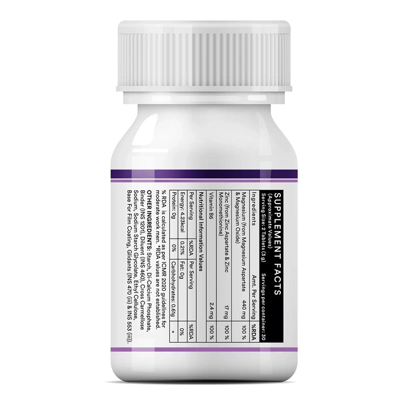 Inlife ZMA- Zinc Magnesium Aspartate and Vitamin B6 Supplement for Men and Women | Muscle Recovery and Sleep Support Supplement | Vegetarian Tablets