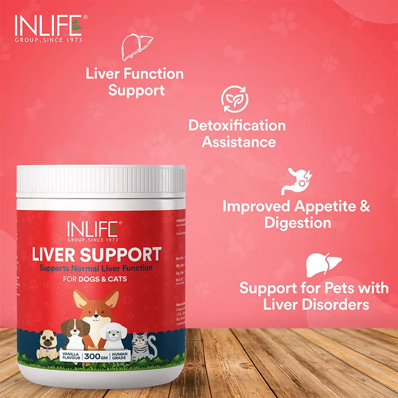 Inlife Liver Support Powder Supplement for Dogs Cats Pets | 300g (Vanilla)