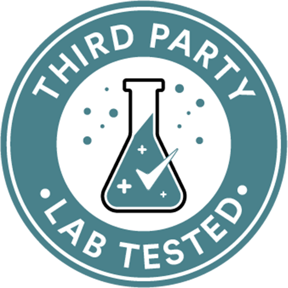 Badge stating Third Party Lab Tested, signifying independent quality assurance, purity verification, and efficacy testing