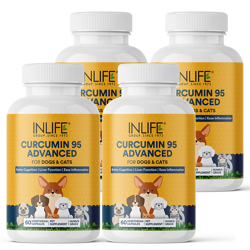 Inlife Curcumin with Piperine for Dogs Cats Pets | 95% Curcuminoids | Veg. Capsules