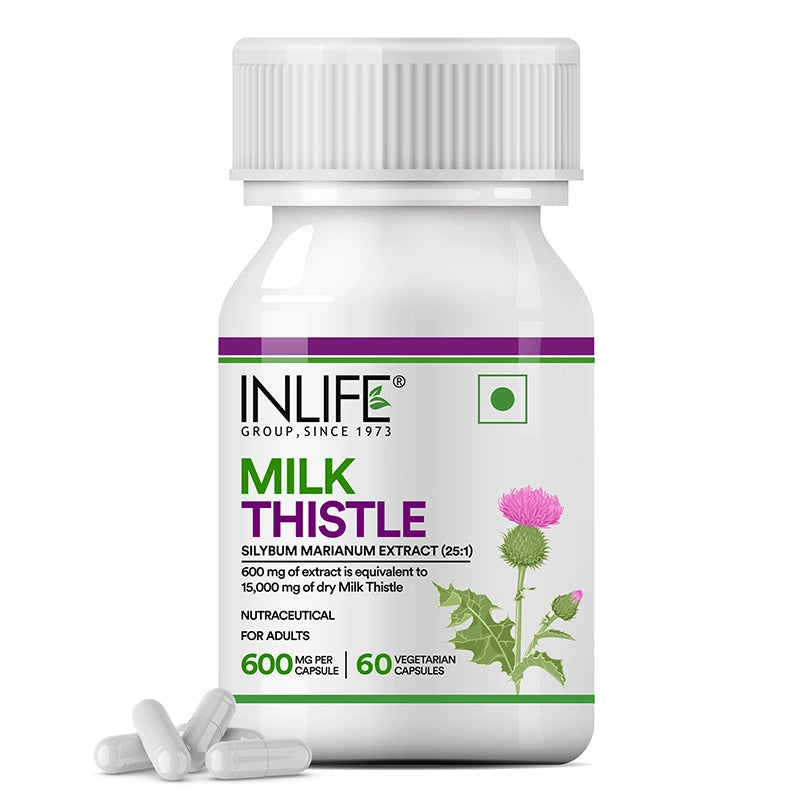 Inlife Milk Thistle Supplement (80% Silymarin), 600mg, Veg. Capsules