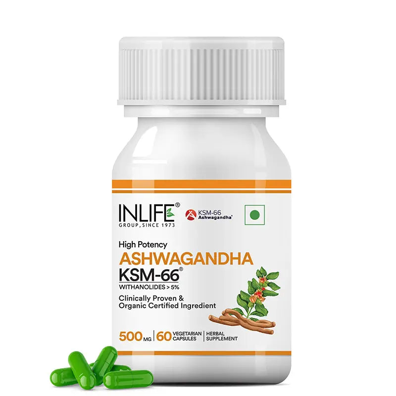 Inlife Magnesium Glycinate with Zinc Capsules + Inlife KSM-66 Ashwagandha with Withanolides > 5%, Veg. Capsules