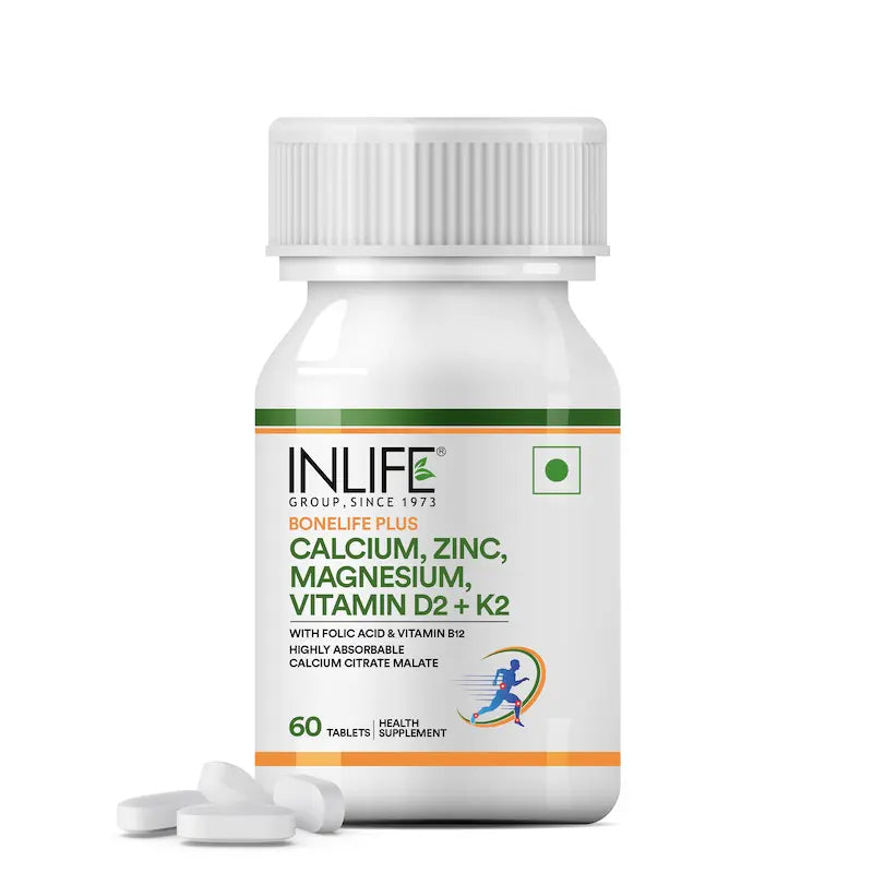 Inlife Bonelife Plus Formula | Calcium Citrate Malate, Magnesium, Zinc, Folic Acid, Vitamin D2, K2 & B12 | Supports Bone & Nutritional Health Tablets