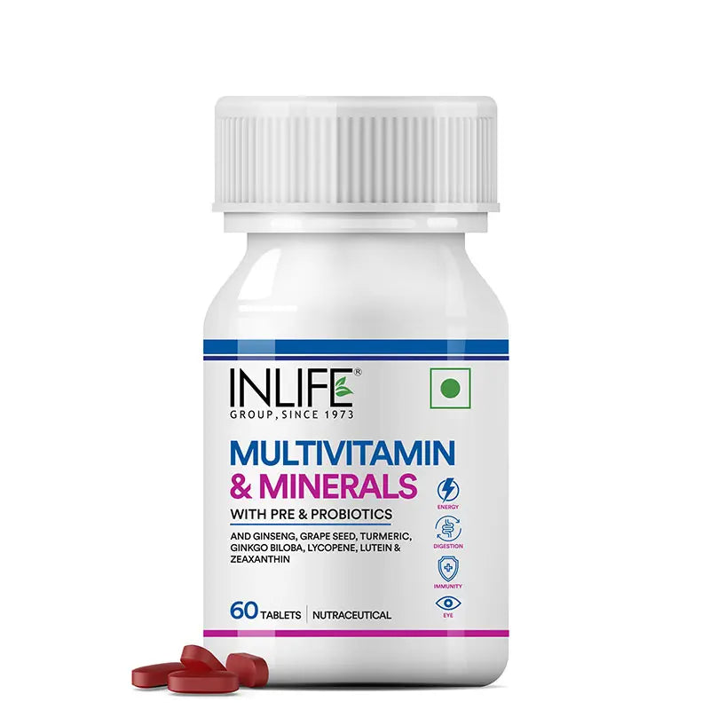 Inlife Multivitamin and Minerals Supplement with Ginseng, Grape Seed, Lutein & Probiotics | Vegetarian Tablets