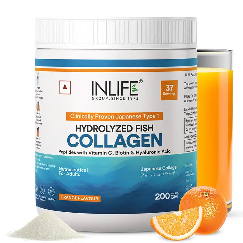 Inlife Japanese Marine Fish Collagen Supplements for Women & Men | Clinically Proven Ingredient | 200g Powder