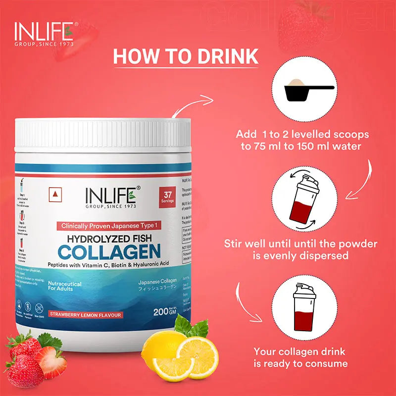 Inlife Japanese Marine Fish Collagen Supplements for Women & Men | Clinically Proven Ingredient | 200g Powder